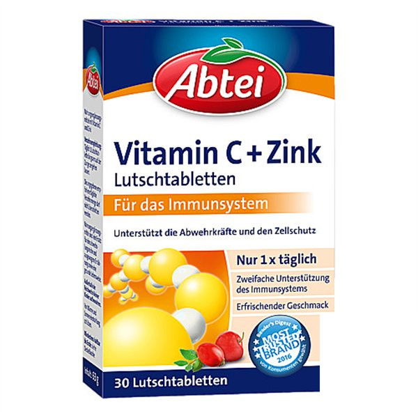 德国Abtei爱普泰维生素C+辛含片ABTEI VITAMIN C PLUS ZINK PZN03550712