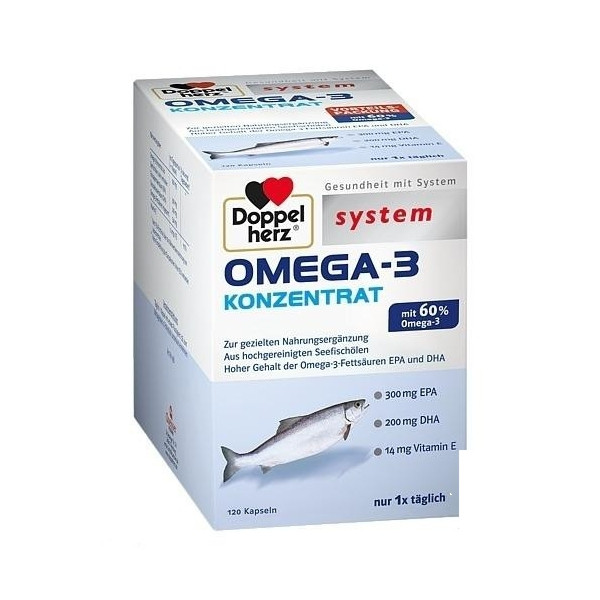 Doppelherz 双心系列 Omega-3浓缩鱼油胶囊 120粒 PZN:07625016,德国代购,第1张