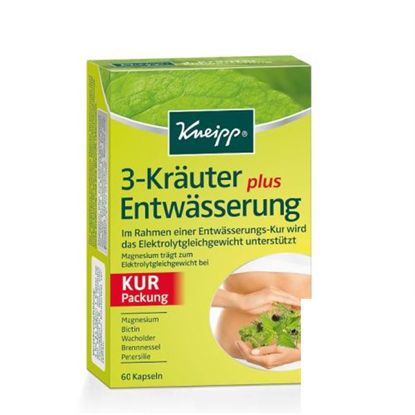 德国Kneipp克奈圃 3种植物排水纤体胶囊 去浮肿（60粒）KNEIPP 3-KRAEUT ENTWAESSER PZN:05704042