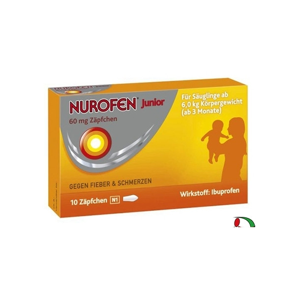 NUROFEN 60毫克布洛芬儿童退烧栓 10粒 PZN:04085246