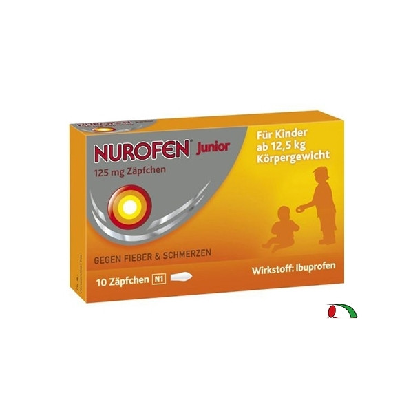 NUROFEN 125毫克布洛芬儿童退烧栓 10粒 PZN:04660785